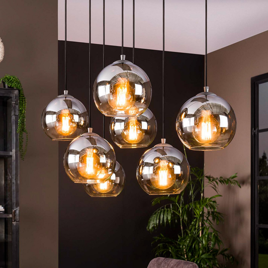 B-flokks Alessandra hengilampi, loftlampi, glerskjáir, sjö ljós