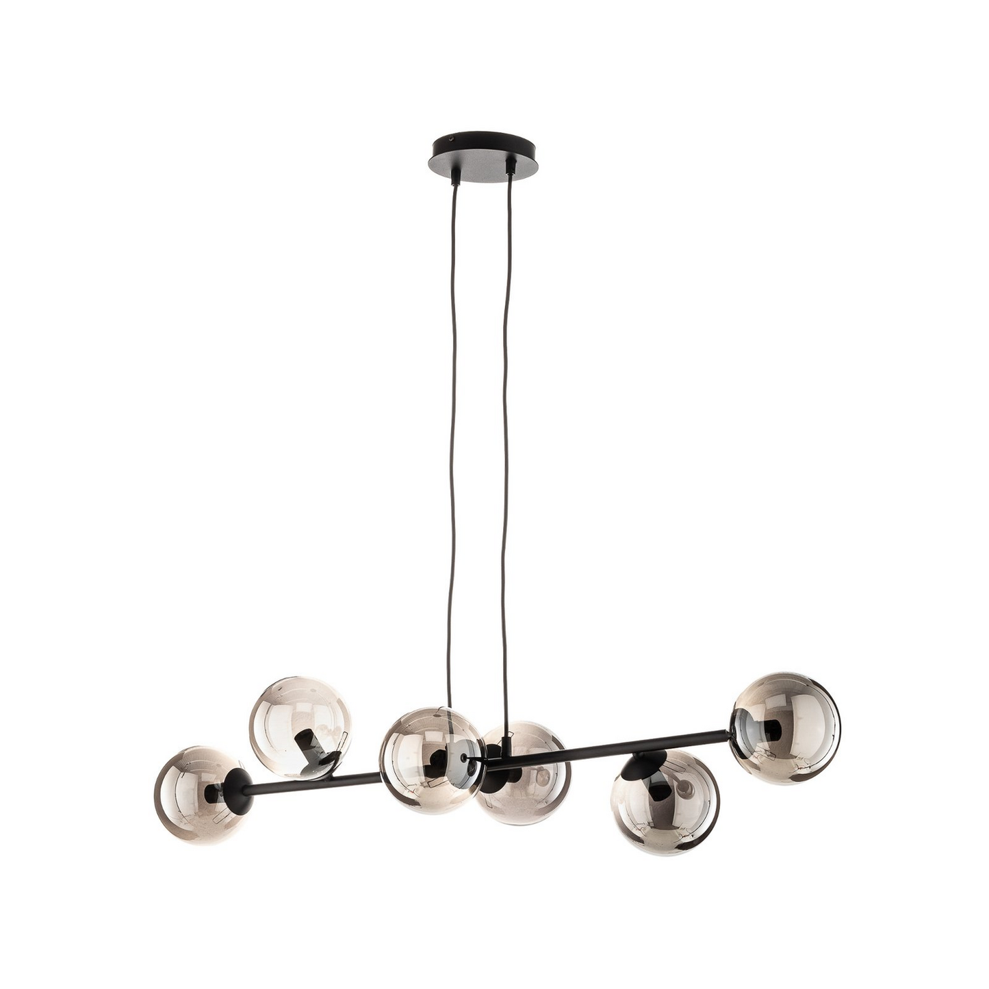 B-flokks Glassy hengiljós, 6 ljós, svart grafítgler, 110 cm loftlampi, kastari