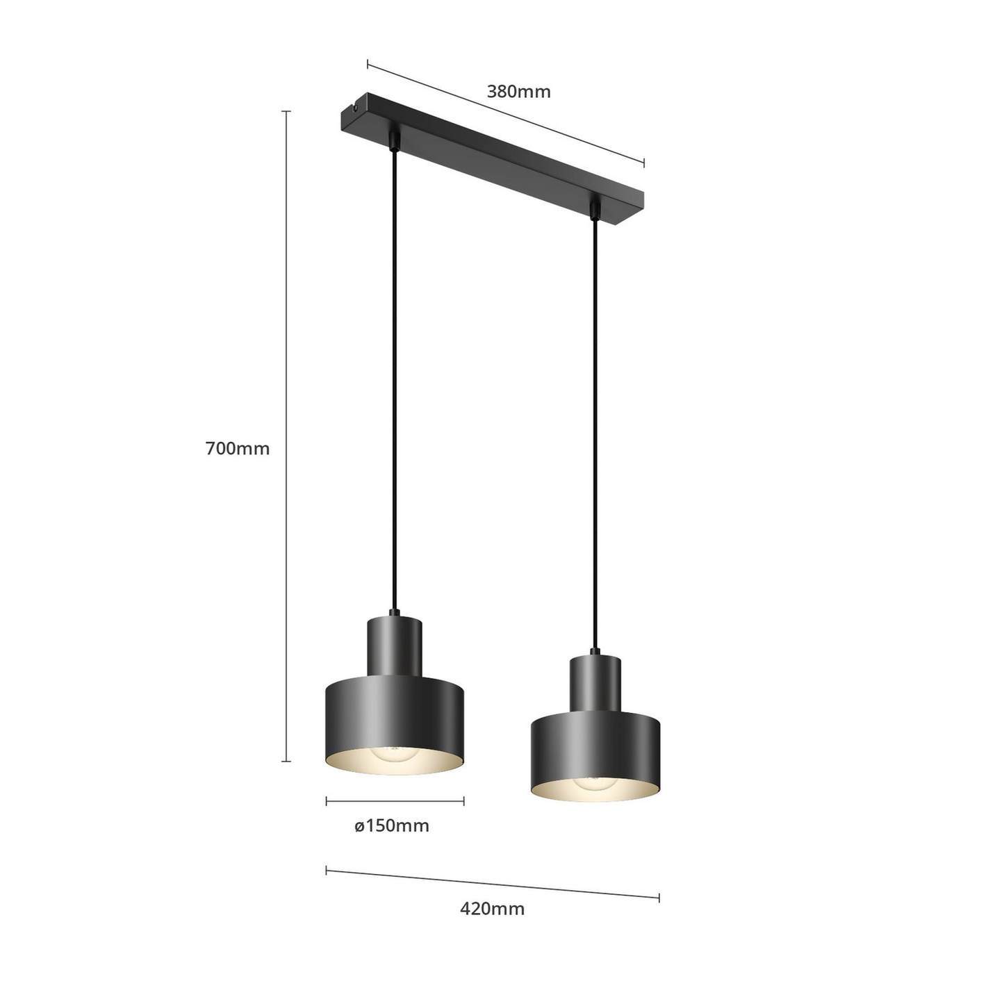 B-grade Euluna pendant light, hanging lamp, linear, two-light, black steel 