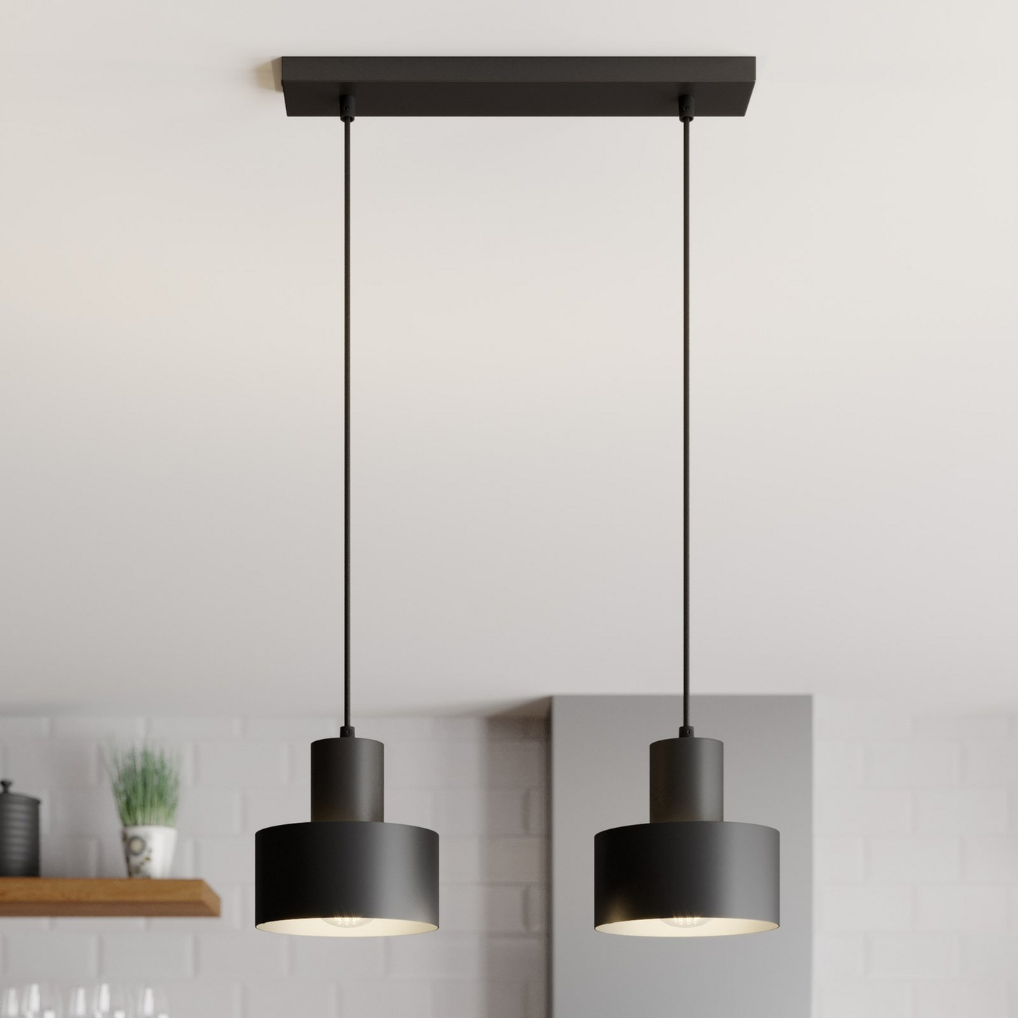 B-grade Euluna pendant light, hanging lamp, linear, two-light, black steel 