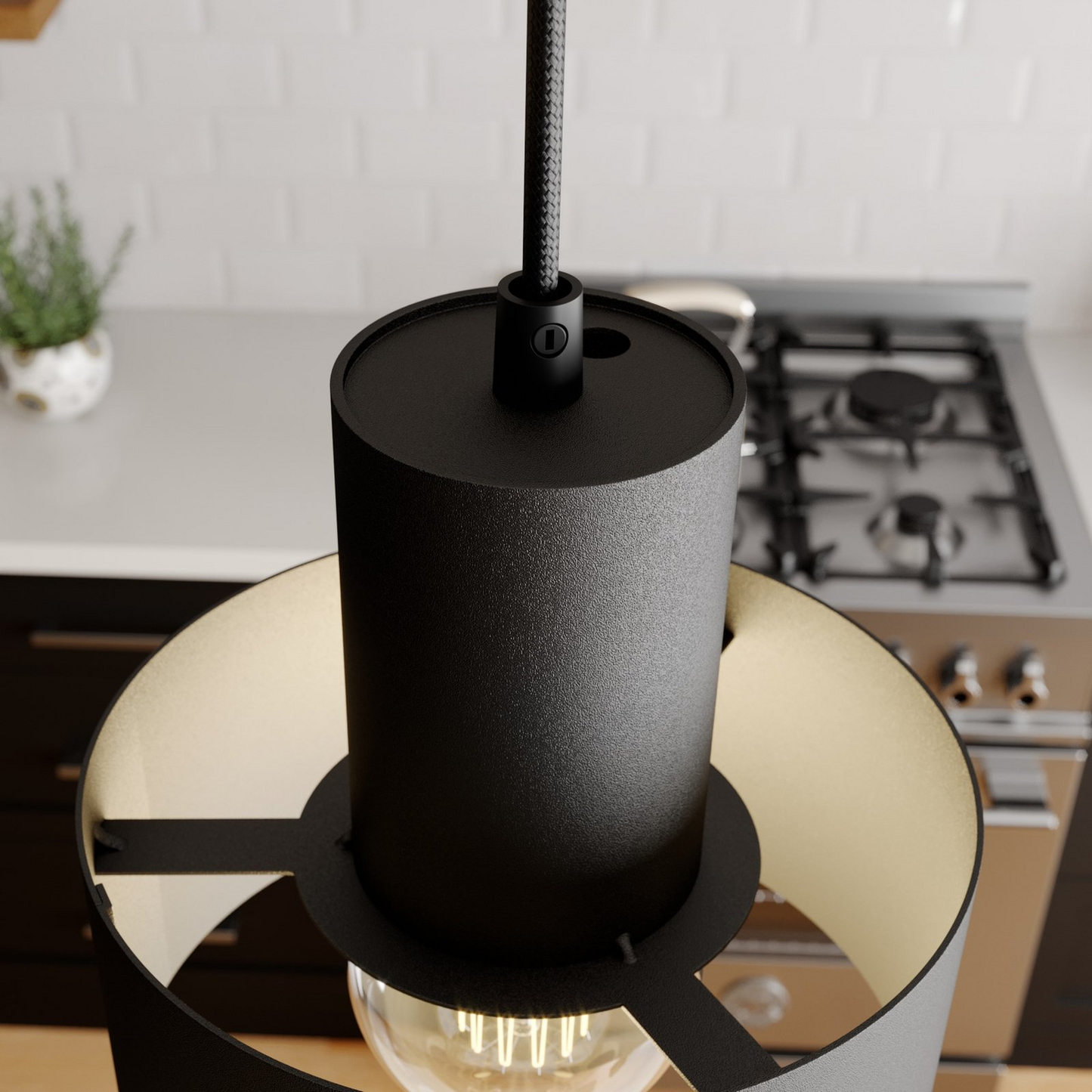 B-grade Euluna pendant light, hanging lamp, linear, two-light, black steel 