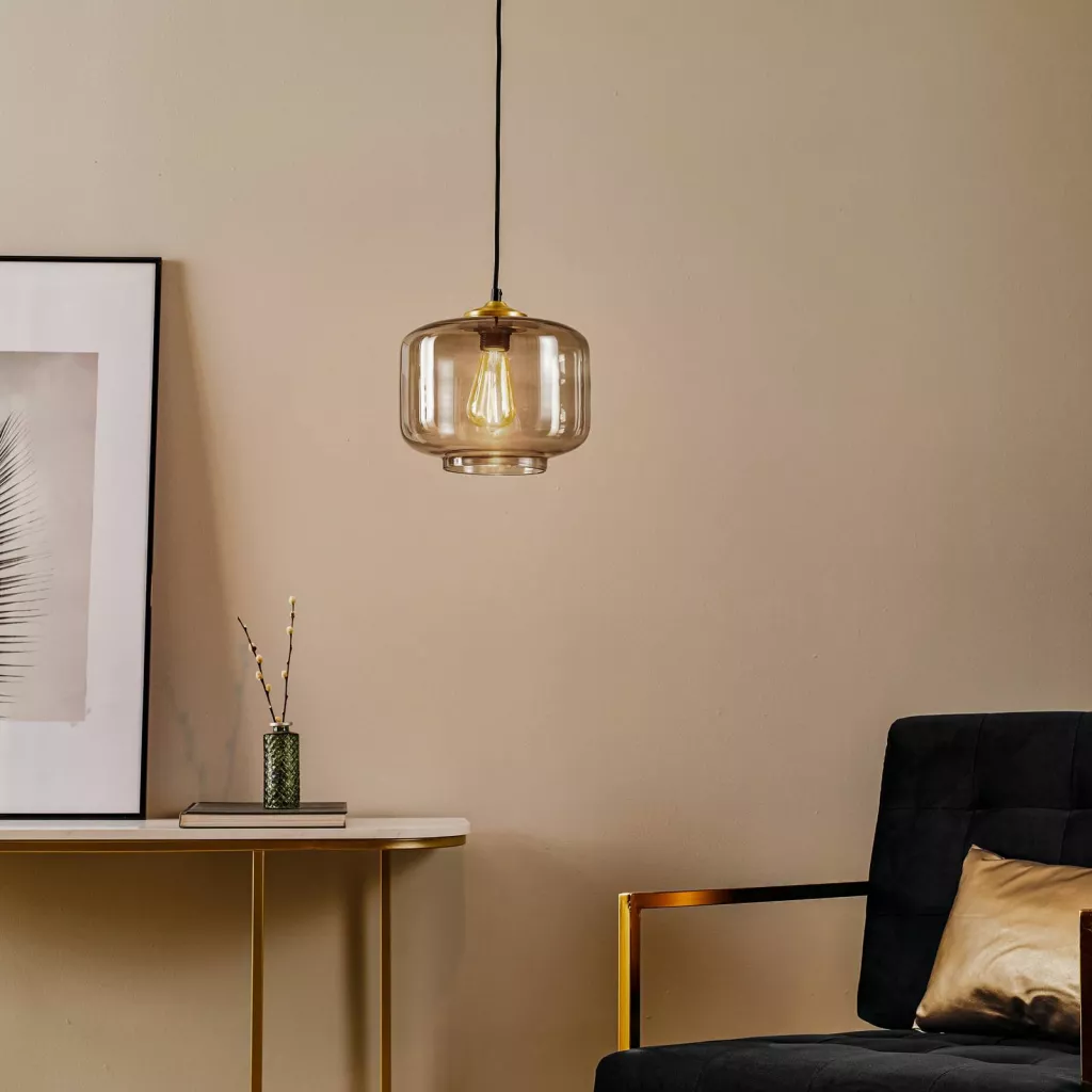 B-flokks Euluna Tube hengiljós, ø25 cm með glerskjá, reykgrátt, E27