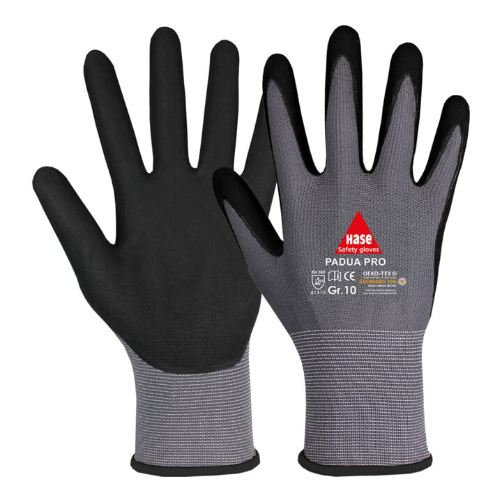 Öryggishanskar frá Hase í B-flokki, vinnuhanskar, stærð 8, samsetningarhanskar, 2 stykki