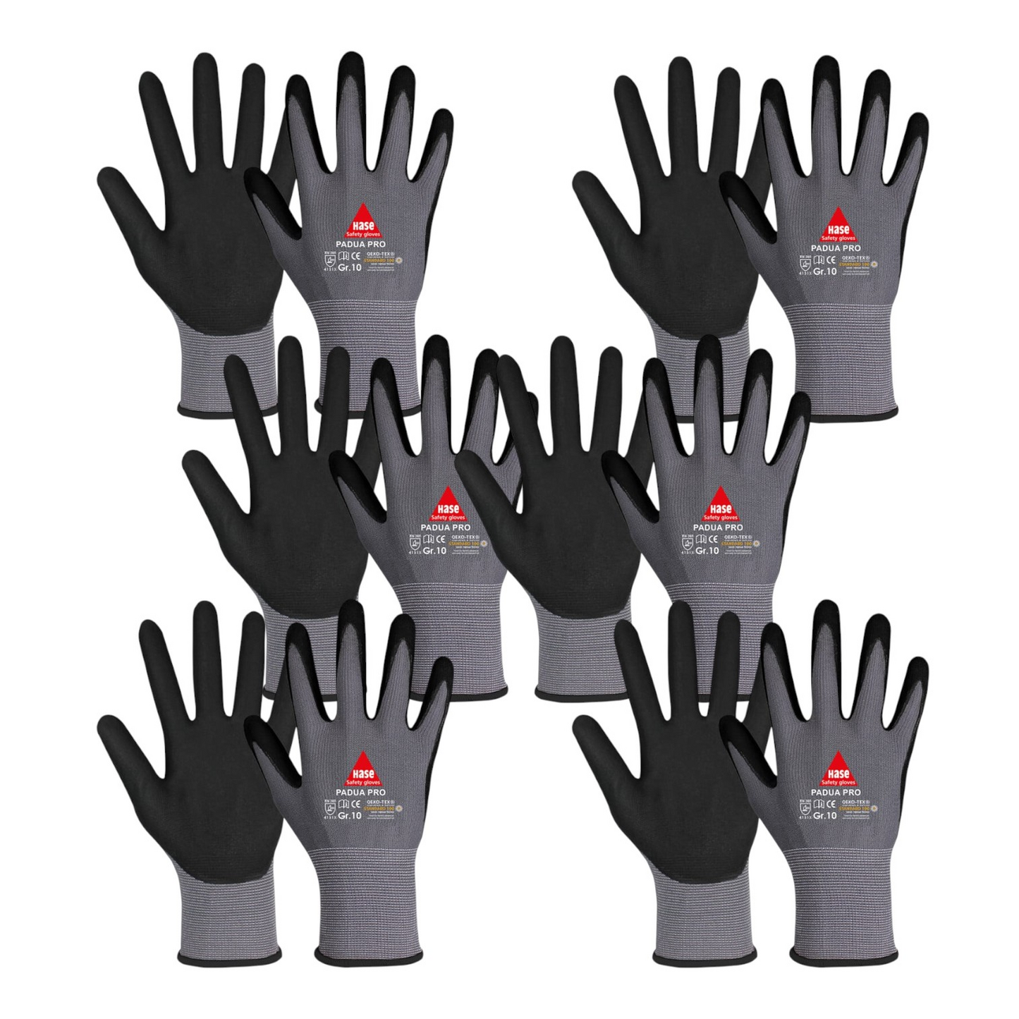 Öryggishanskar frá Hase í B-flokki, samsetningarhanskar, stærð 8, vinnuhanskar, 6 stykki
