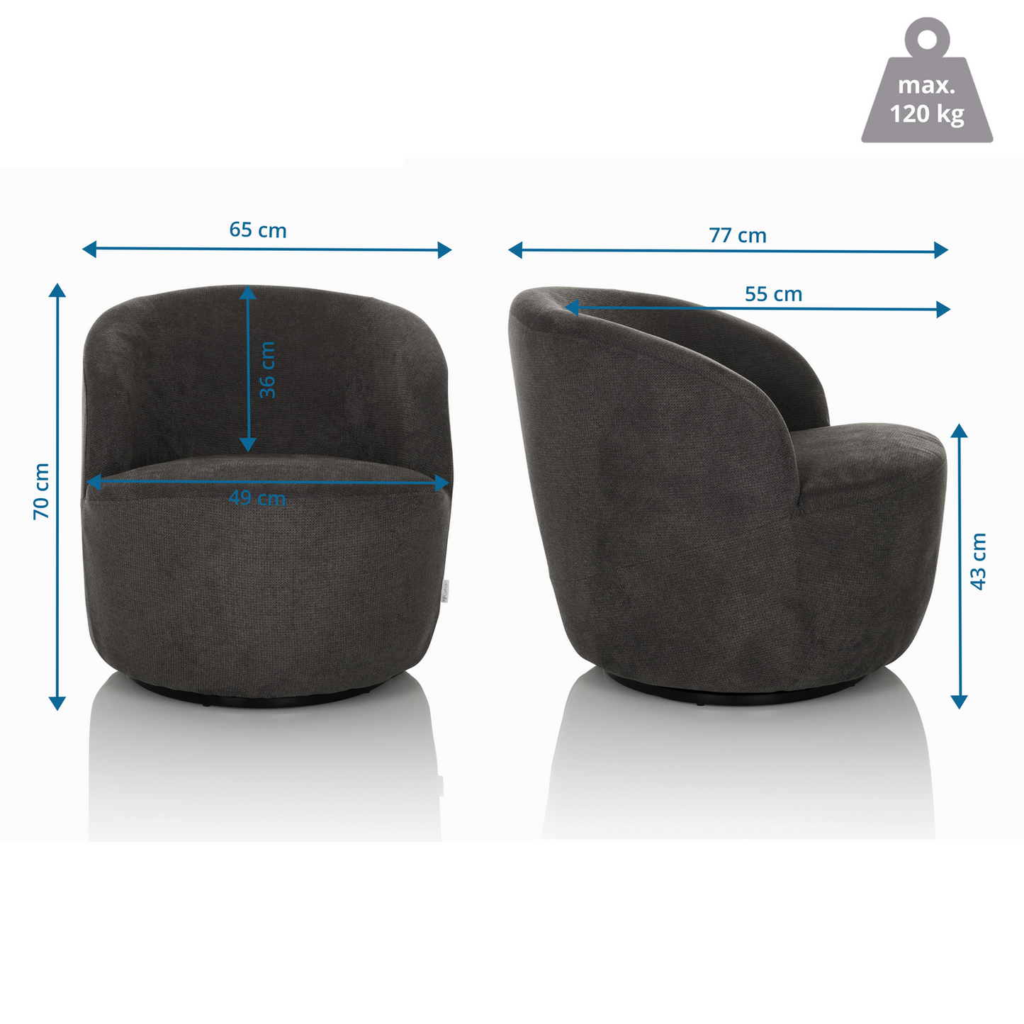 Hjh Living setustóll á lager, hægindastóll, Bramwich áklæði, grár, hægindastóll, húsgögn, stóll