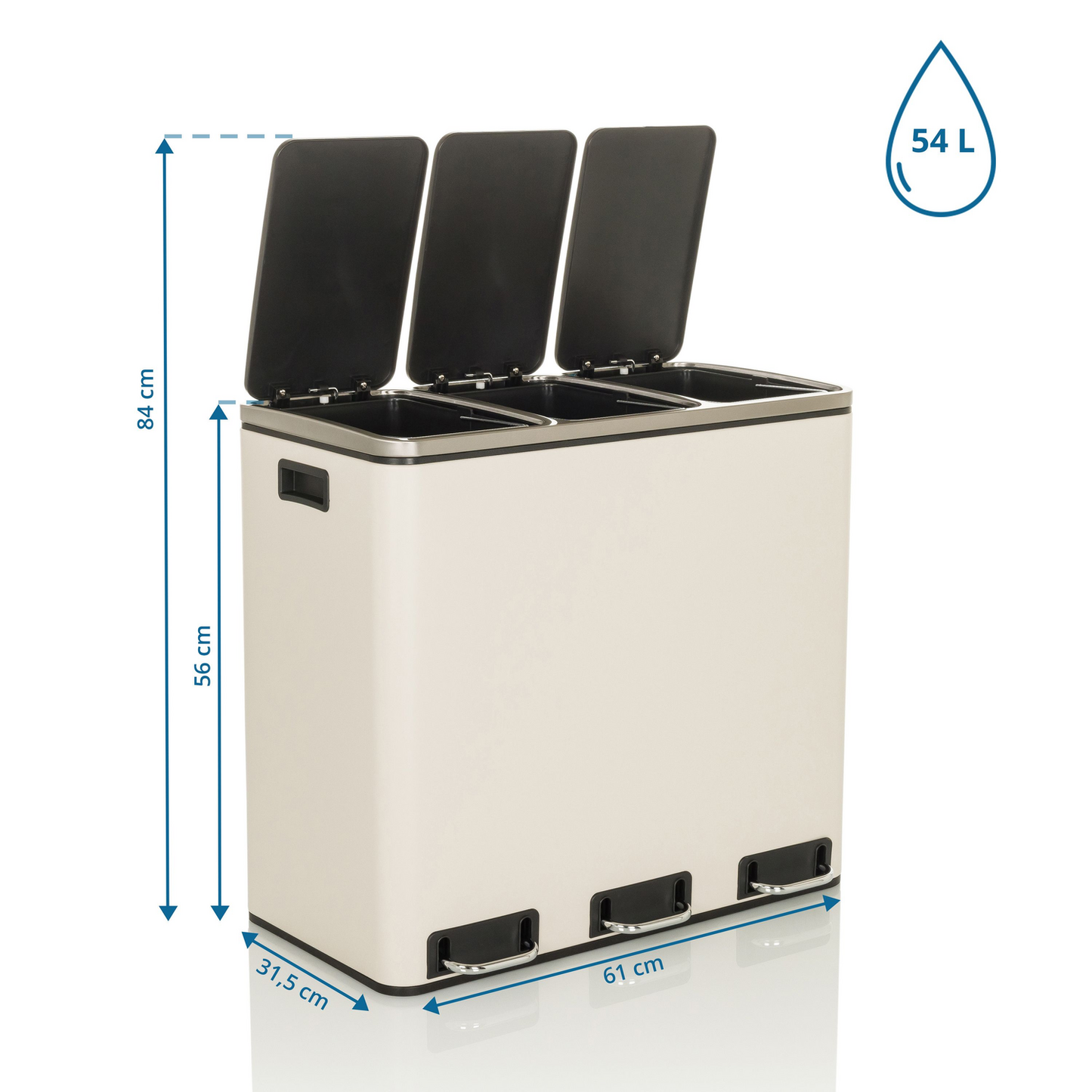B-flokks Hjh skrifstofusorphirða, sorpflokkunarkerfi Clean Ix 54 L 3x18 L pedaltunna, ljósbrún 