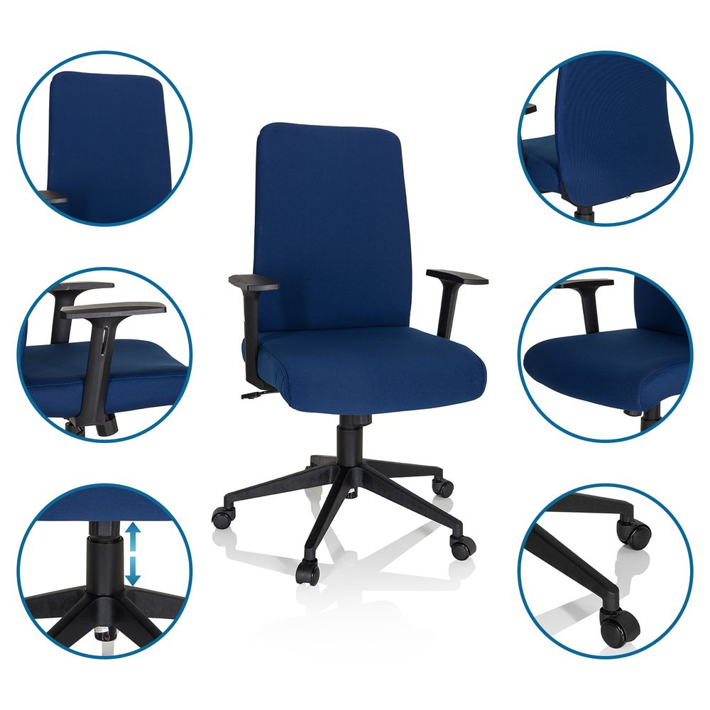 B-flokks snúningsstóll frá Hjh skrifstofu, Cosio I tölvustóll, úr efni, blár. Sjá texta. 