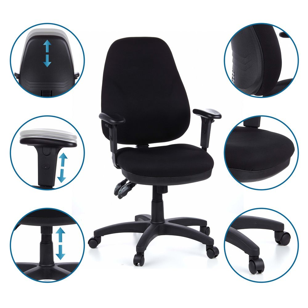 Snúningsstóll frá Hjh skrifstofu, Zenit Pro, tölvustóll, svartur, úr áklæði 