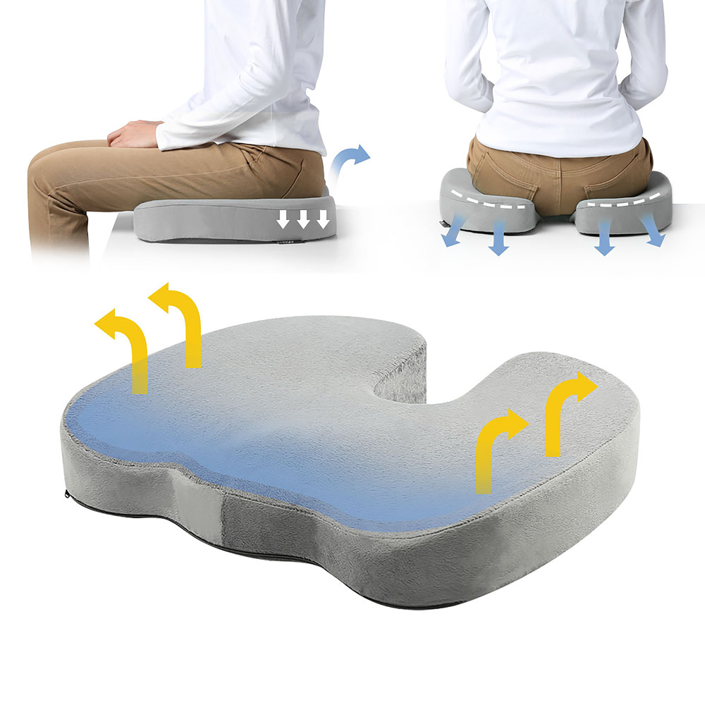 B-grade Hjh Office seat cushion, foam, gel, velour, grey, removable, washable, memory foam