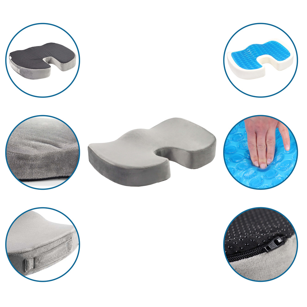 B-grade Hjh Office seat cushion, foam, gel, velour, grey, removable, washable, memory foam