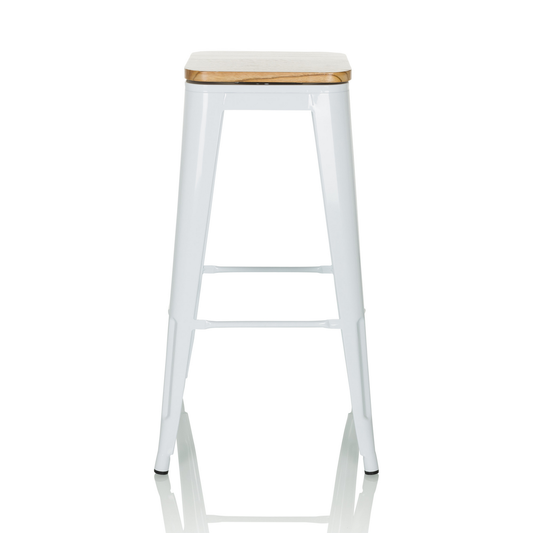B-grade Hjh Office Vantaggio High Ws Metallic White Seat Real Wood Swivel Bar Stool