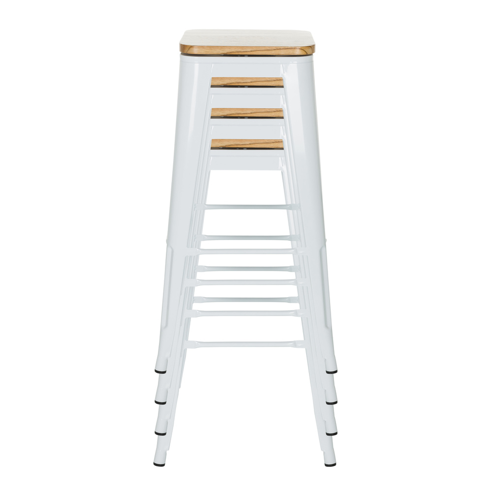 B-grade Hjh Office Vantaggio High Ws Metallic White Seat Real Wood Swivel Bar Stool