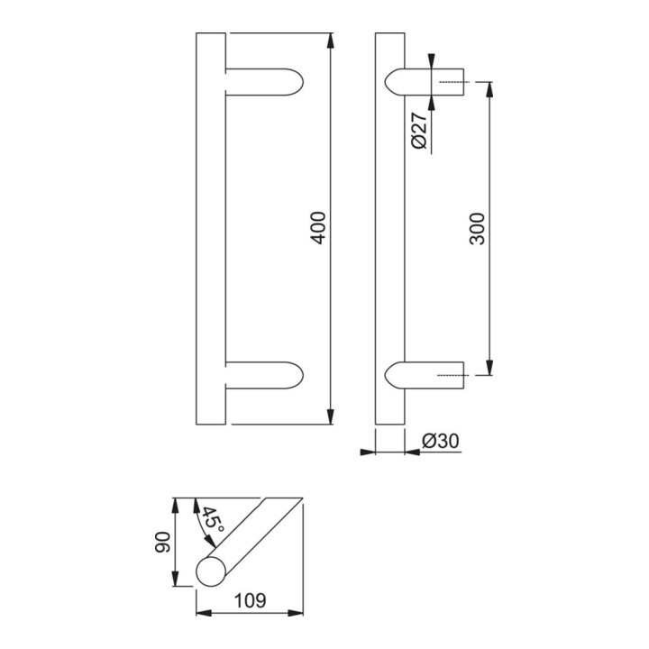 B-grade Hoppe bar handle E5012 stainless steel color no. F69 300mm 400mm angled