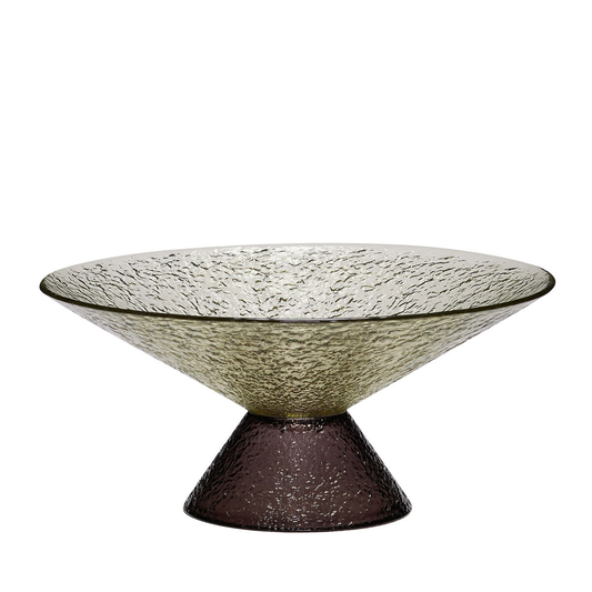 Fallegt innra sælgætisfat úr gleri, grænt/brúnt, stórt eftirréttaskál, í B-flokki