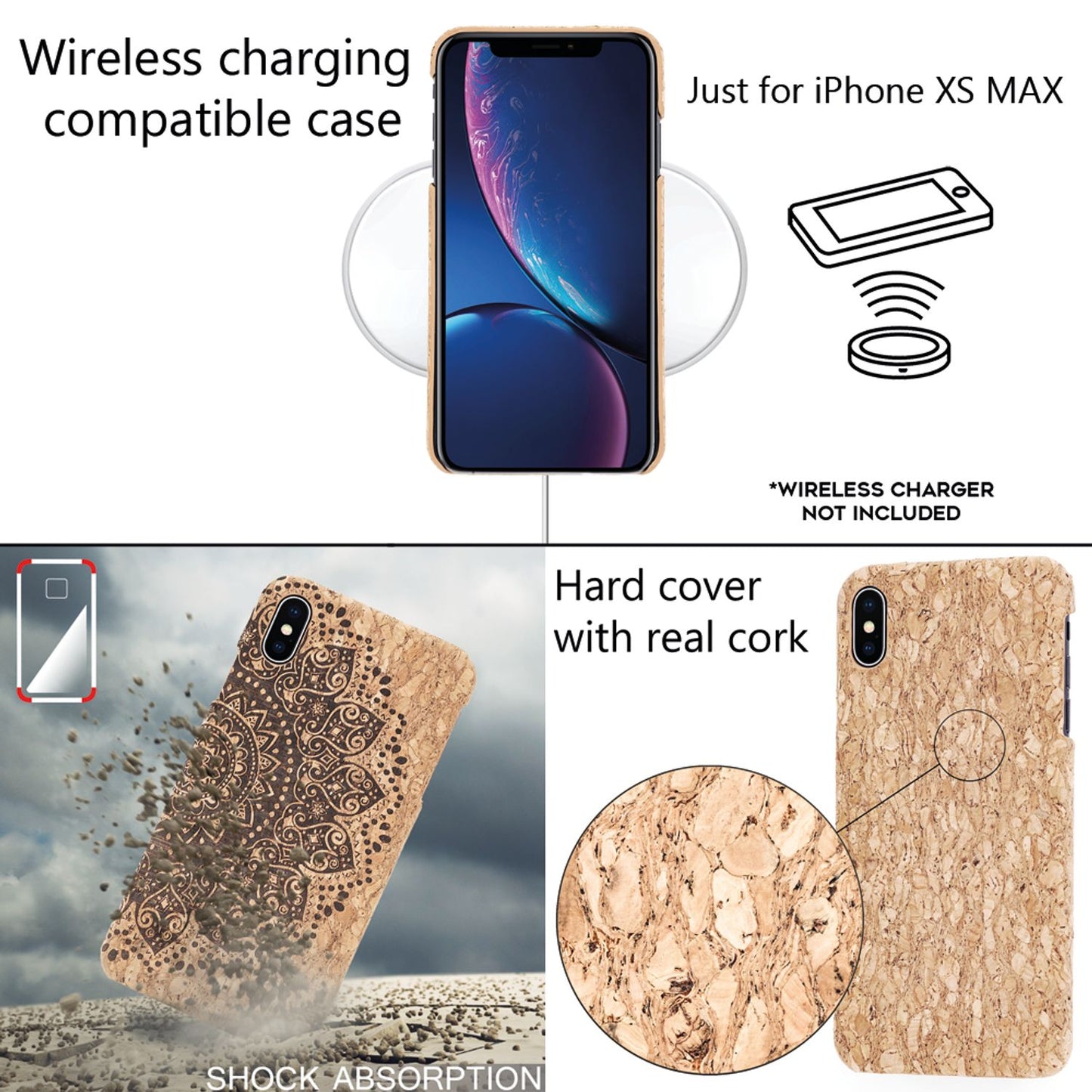 NALIA Kork Hülle für iPhone XS Max, Handyhülle Natur Holz Look Handy-Tasche Case