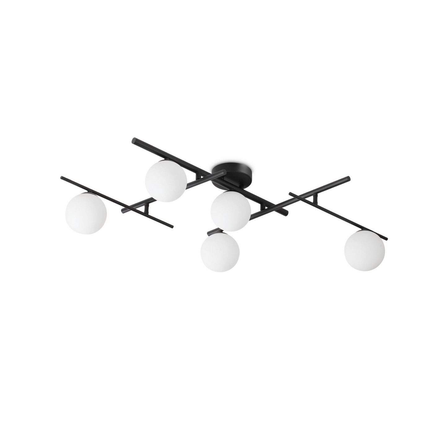 B-grade Ideal Lux Atlas ceiling light, black, 5-light, metal and glass, for living room