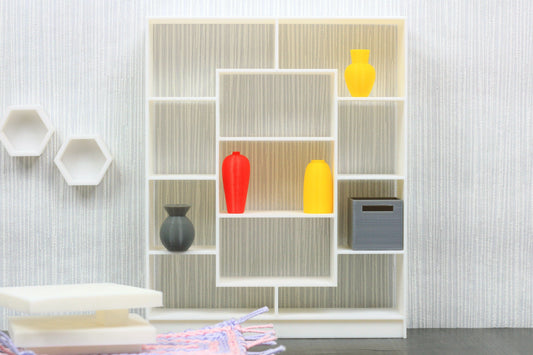 Large Modern Bookshelf | 1:12, 18 & 24 Scale Dollhouse Furniture | 3D Printed Miniature