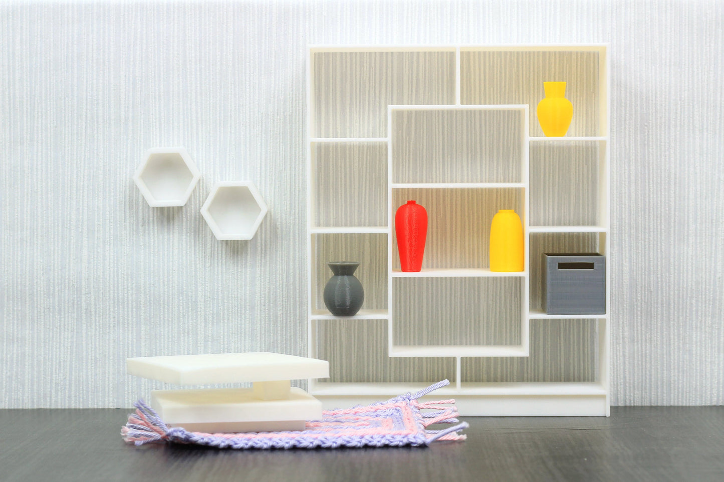 Large Modern Bookshelf | 1:12, 18 & 24 Scale Dollhouse Furniture | 3D Printed Miniature