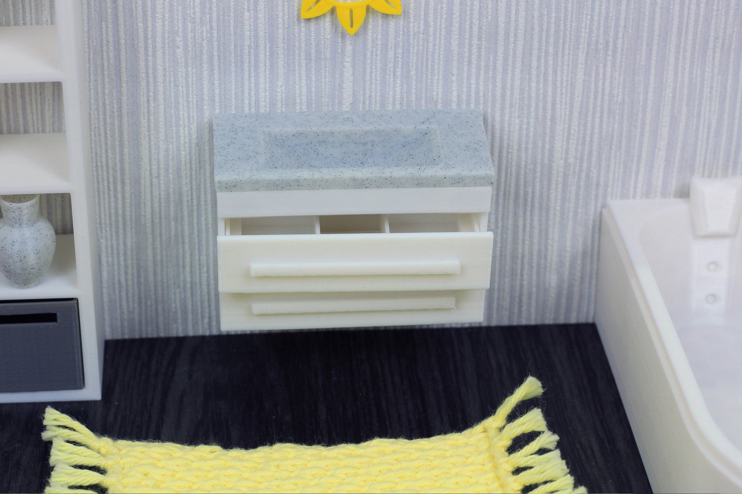 Dollhouse Miniature Marble Sink Cabinet - 1:12 Scale Furniture