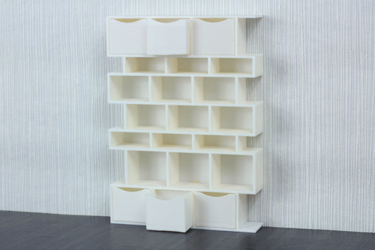 Modern Zig Zag Bookshelf | 1:12, 18 & 24 Scale Dollhouse Furniture | 3D Printed Miniature with Storage Boxes