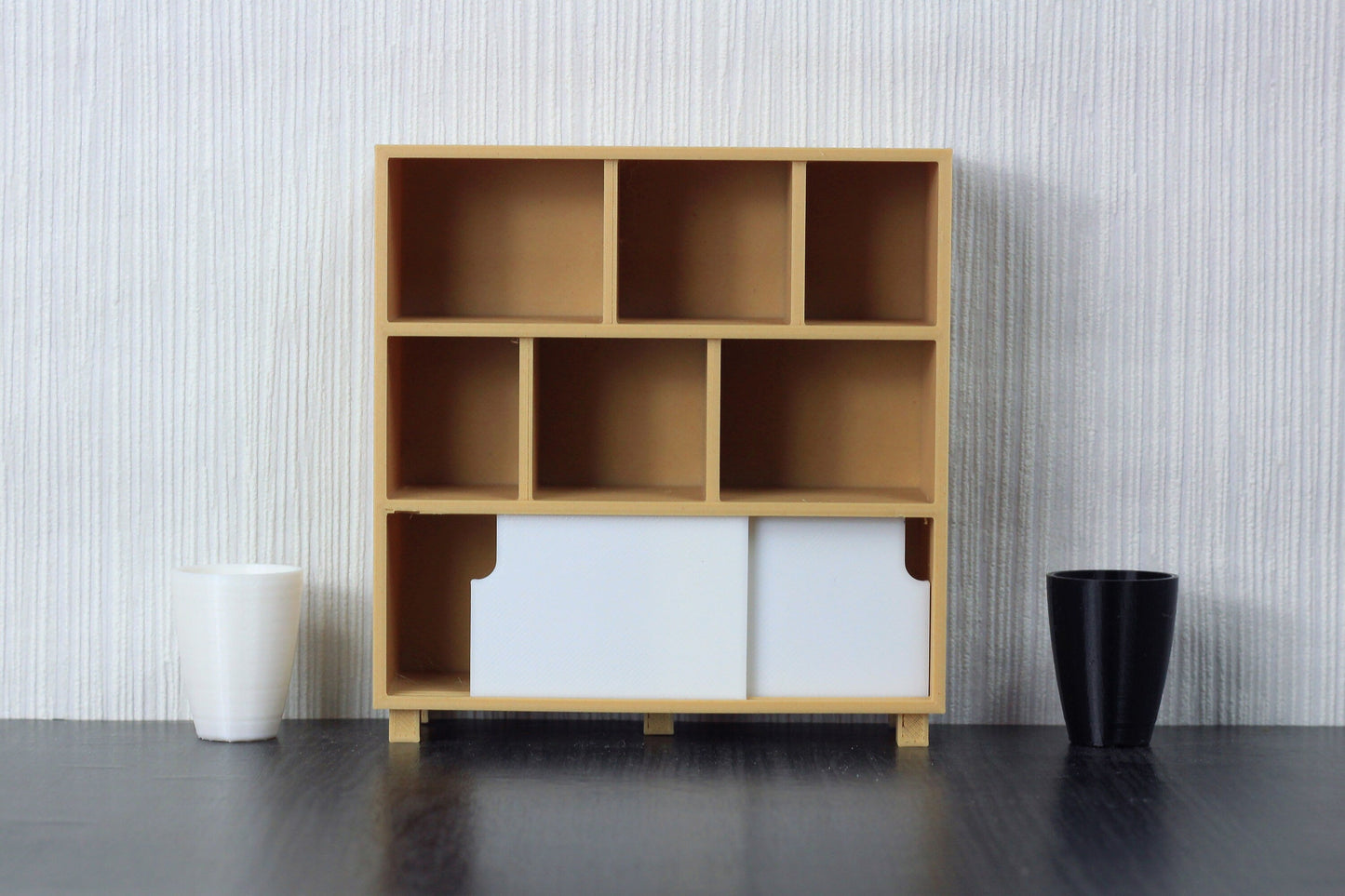 Modern Dollhouse Miniature Bookshelf with Sliding Doors - 1:12 Scale