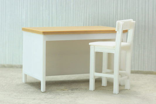 Kitchen Work Island with Stool | 1:12 Scale Dollhouse Furniture | 3D Printed Miniature