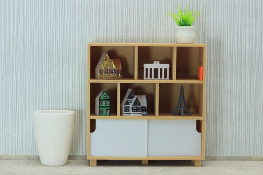 Modern Dollhouse Miniature Bookshelf with Sliding Doors - 1:12 Scale