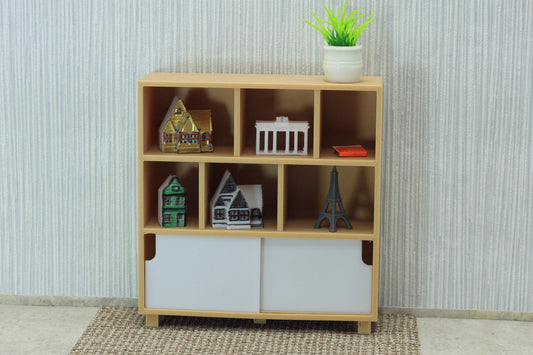 Modern Dollhouse Miniature Bookshelf with Sliding Doors - 1:12 Scale