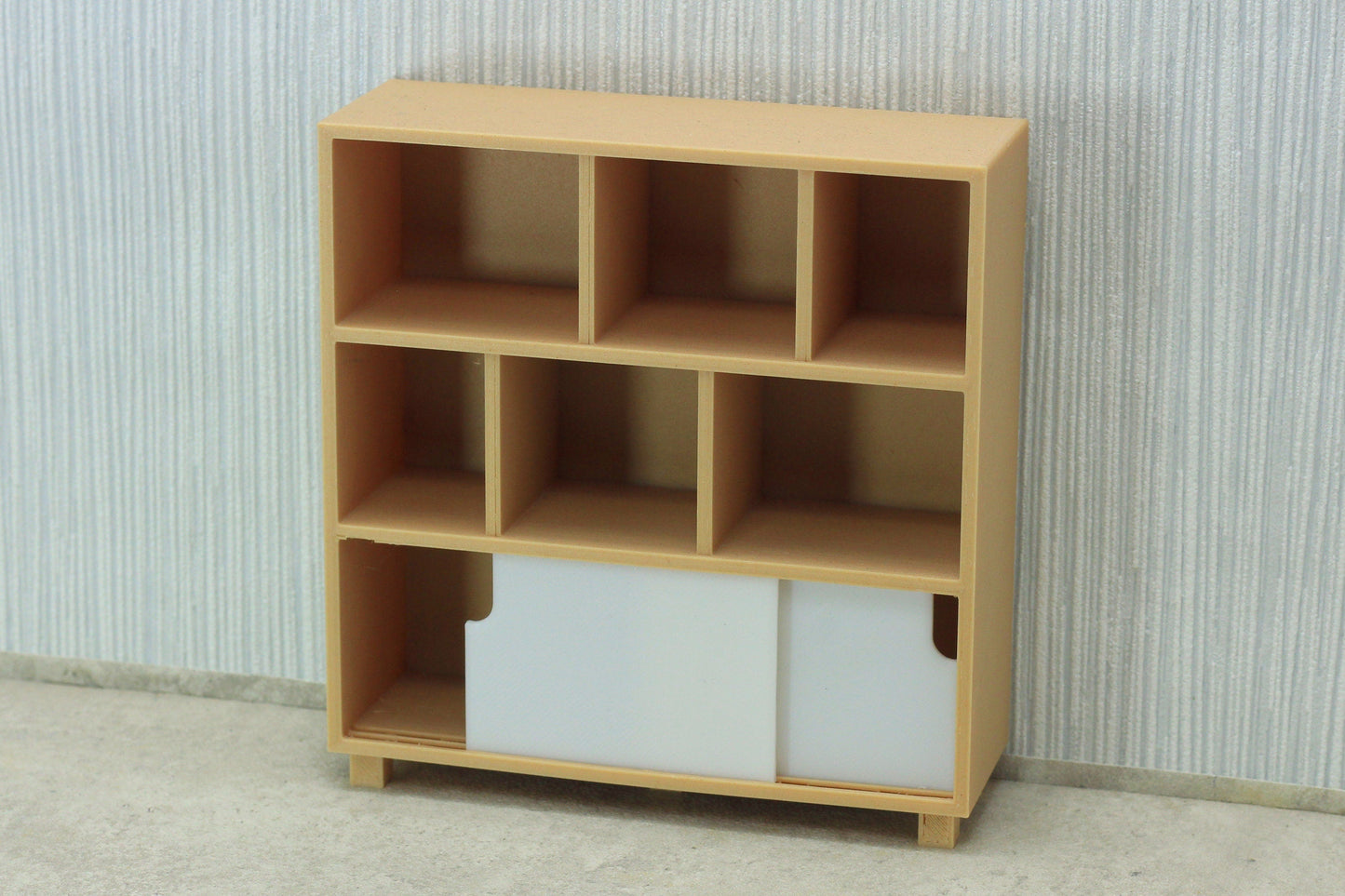 Modern Dollhouse Miniature Bookshelf with Sliding Doors - 1:12 Scale