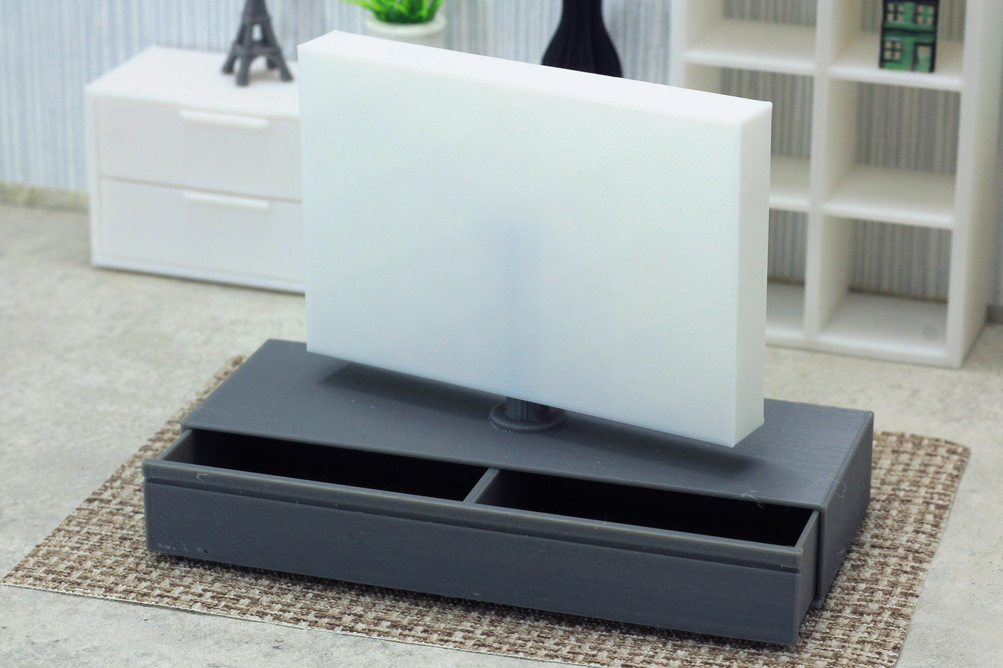 Dollhouse Miniature TV Stand: 1/12 Scale Furniture, Turnable TV Panel