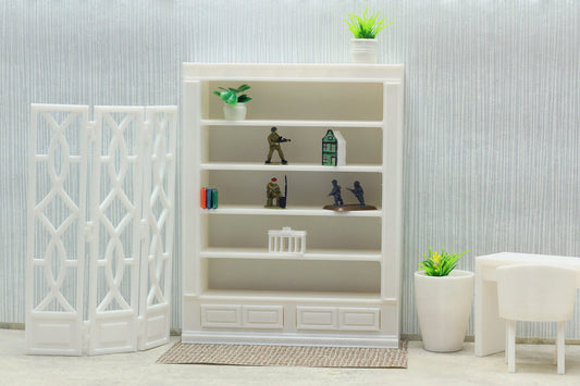 Dollhouse Miniature Bookshelf with Drawers - 1:12 Scale
