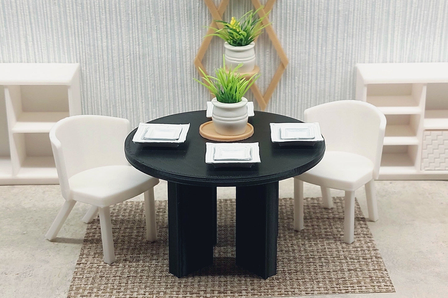 Modern Round Dollhouse Dining Table: 1/12 & 1/18 Scale Miniature Furniture