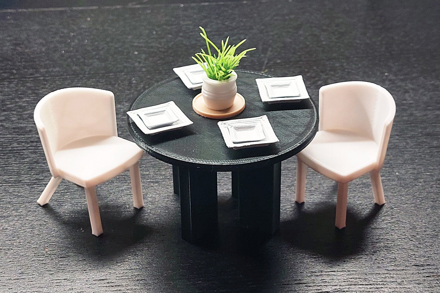 Modern Round Dollhouse Dining Table: 1/12 & 1/18 Scale Miniature Furniture