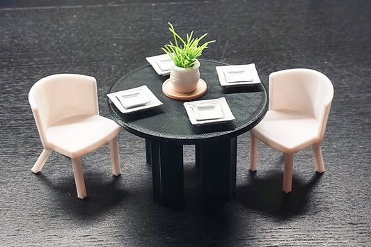 Modern Round Dollhouse Dining Table: 1/12 & 1/18 Scale Miniature Furniture