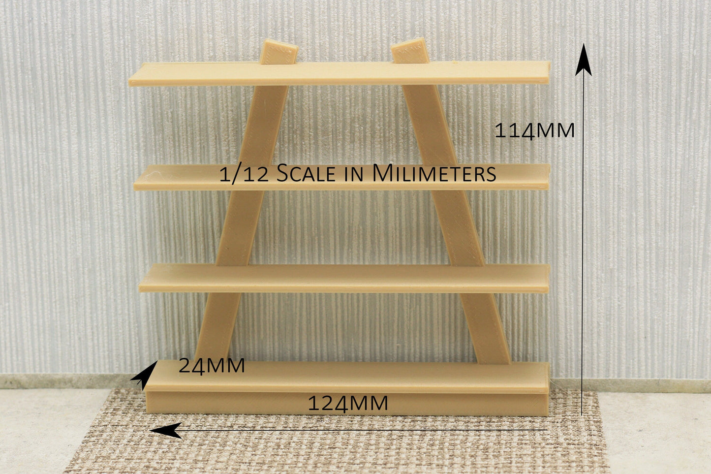 3D Printed Wood Open Bookshelf - Dollhouse Miniature 1:12 Scale