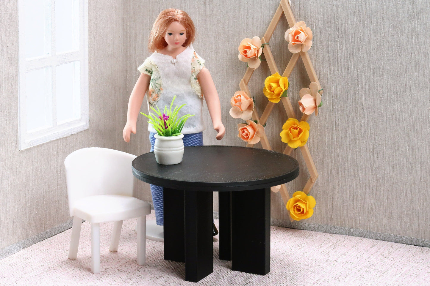 Modern Round Dollhouse Dining Table: 1/12 & 1/18 Scale Miniature Furniture