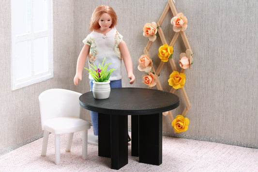 Modern Round Dollhouse Dining Table: 1/12 & 1/18 Scale Miniature Furniture