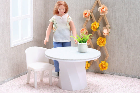 3D Printed Dollhouse Dining Table: Modern Twisted Leg, 1/12 & 1/18 Scale