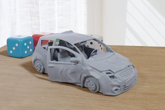 Modern Hatchback Wrecked - 3D Printed Vehicle for Miniature Tabletop Wargames TTRPG