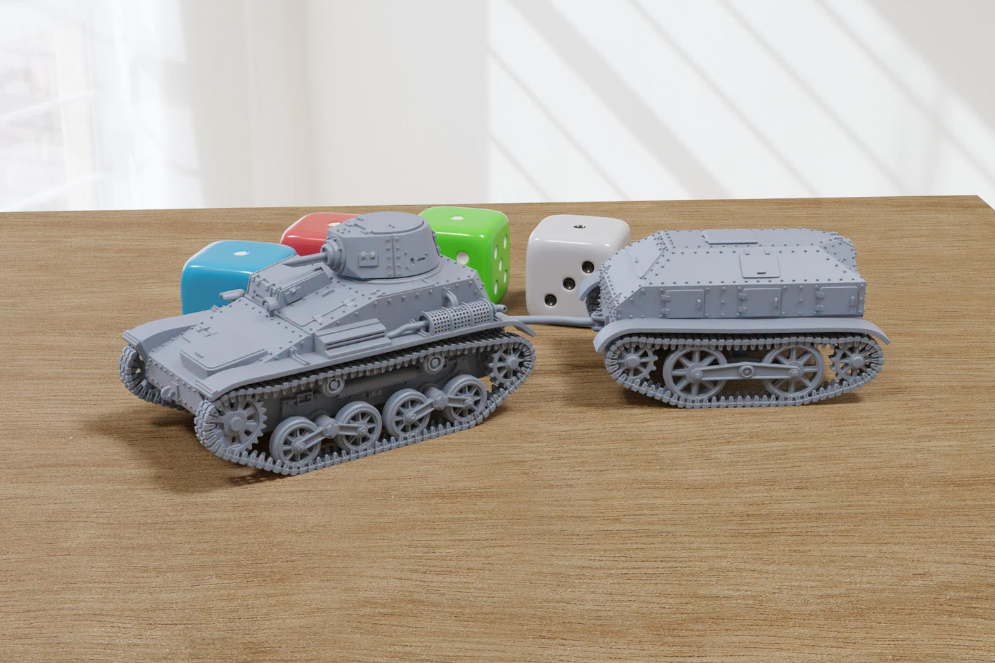 Type 94 Tankette (early) + Trailer - 3D Printed Miniature Wargaming Combat Vehicle - 28mm / 20mm / 15mm Scale