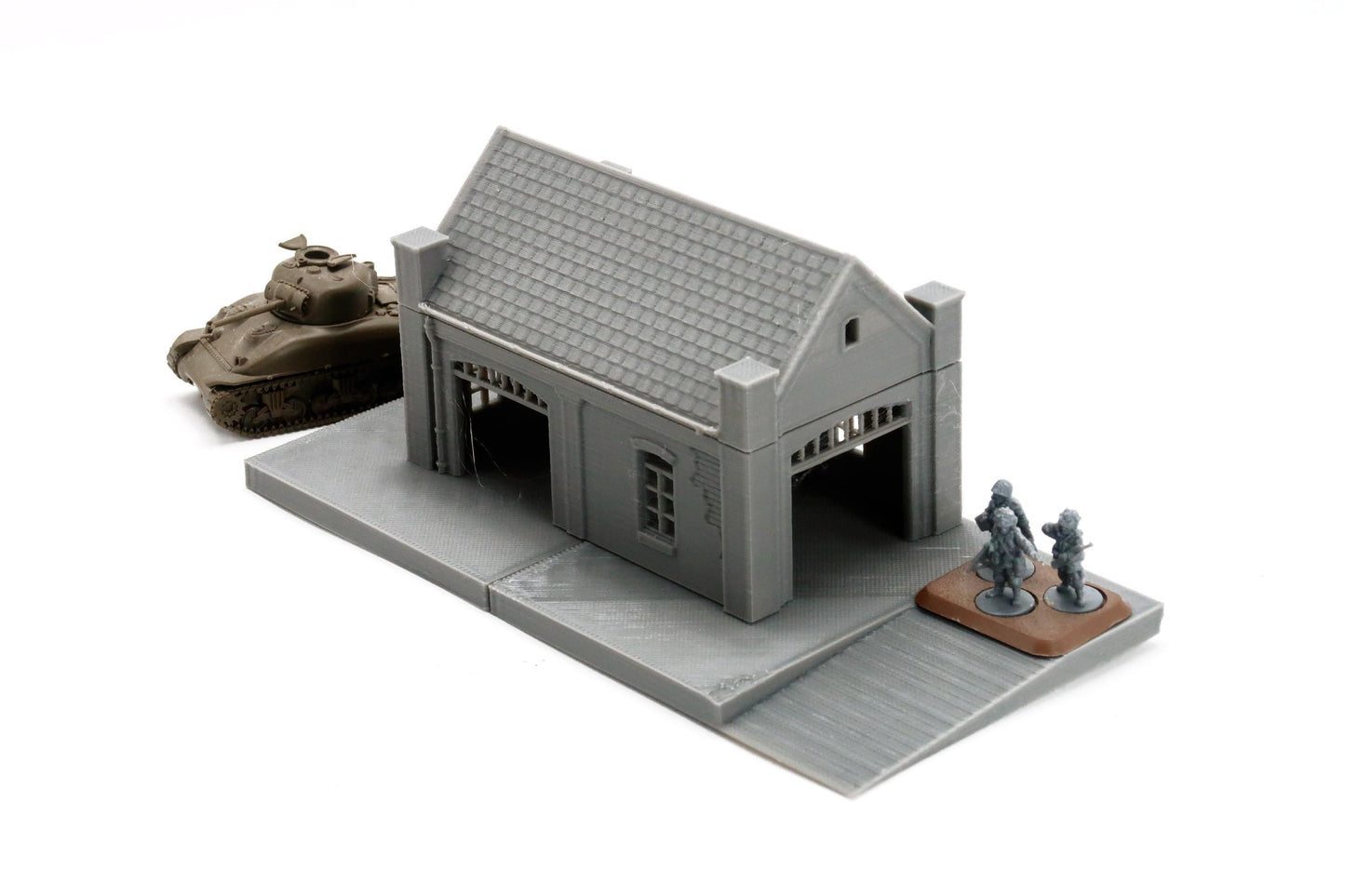 Train Station Warehouse with Loading Platform - 3D Printed Miniature WW2 Wargaming Terrain 28mm / 20mm / 15mm Scale