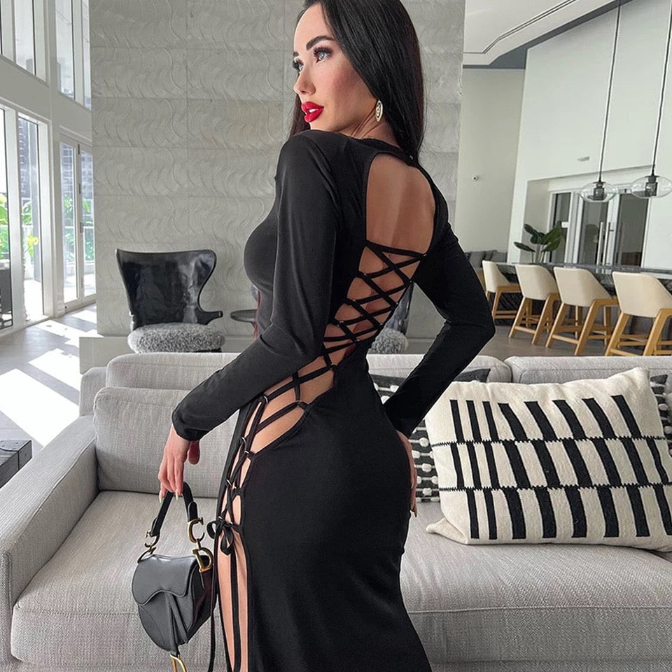 Long Sleeve Backless Maxi Dress