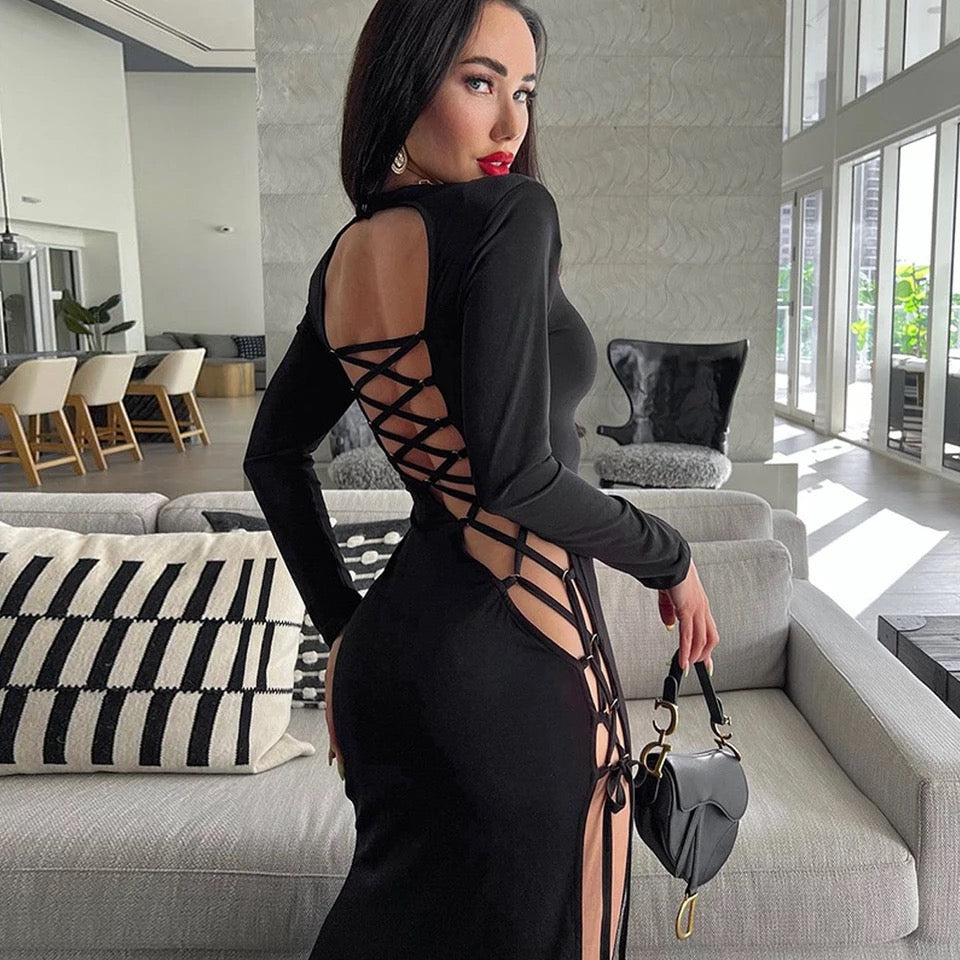 Long Sleeve Backless Maxi Dress