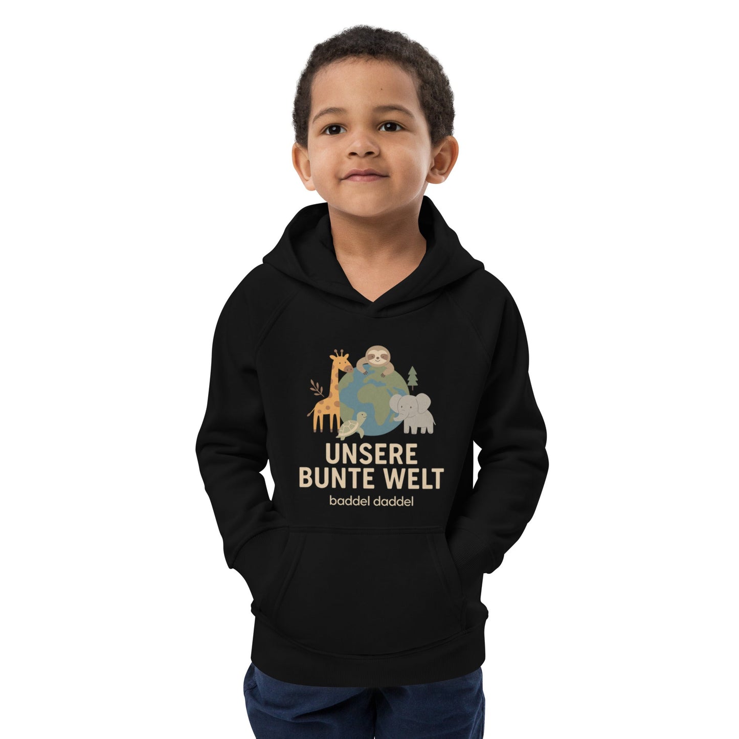 Kinder Hoodie Unsere bunte Welt – Fröhlich, bequem & nachhaltig im Baddeldaddel Design!
