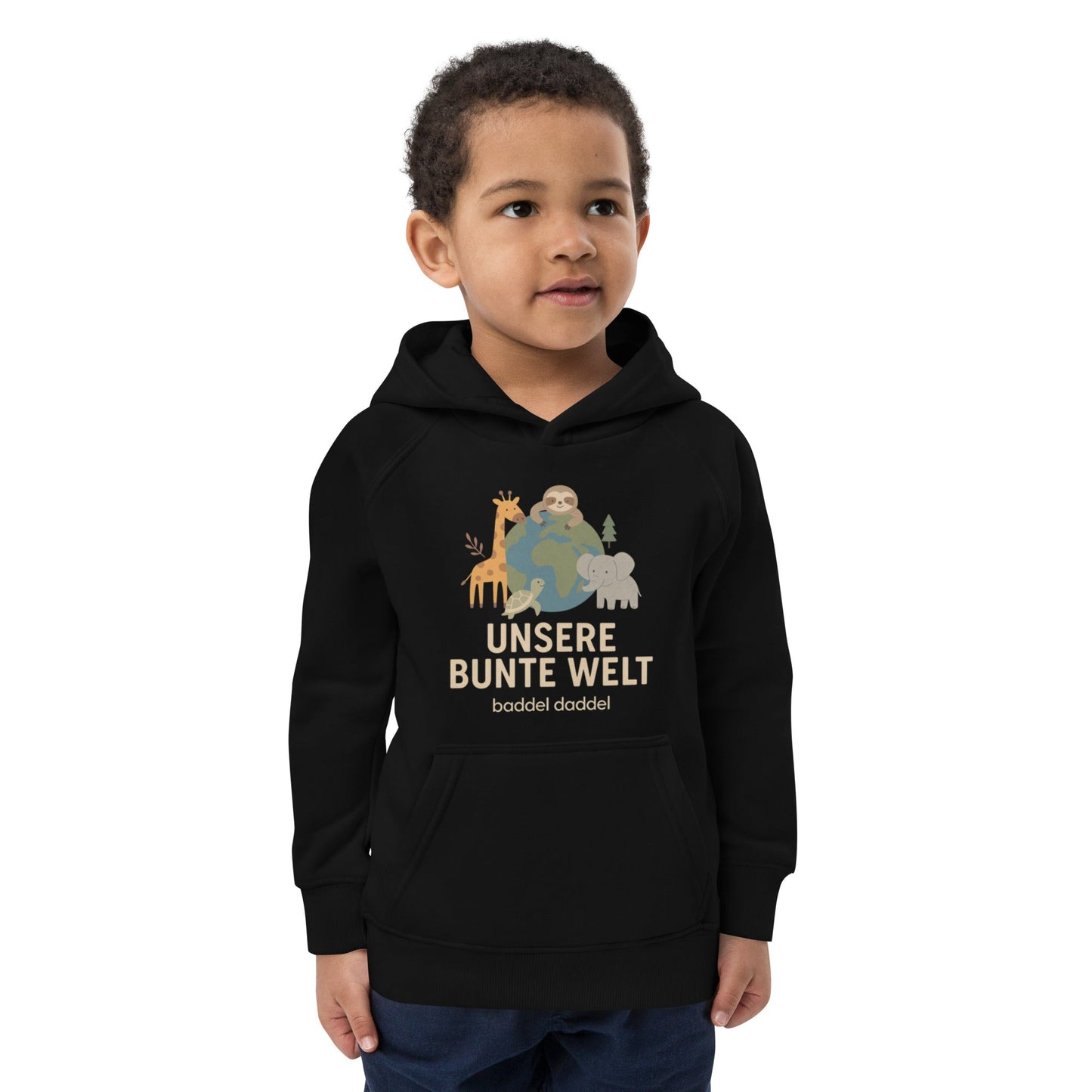 Kinder Hoodie Unsere bunte Welt – Fröhlich, bequem & nachhaltig im Baddeldaddel Design!