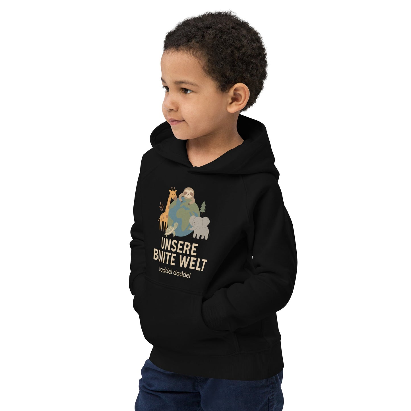 Kinder Hoodie Unsere bunte Welt – Fröhlich, bequem & nachhaltig im Baddeldaddel Design!