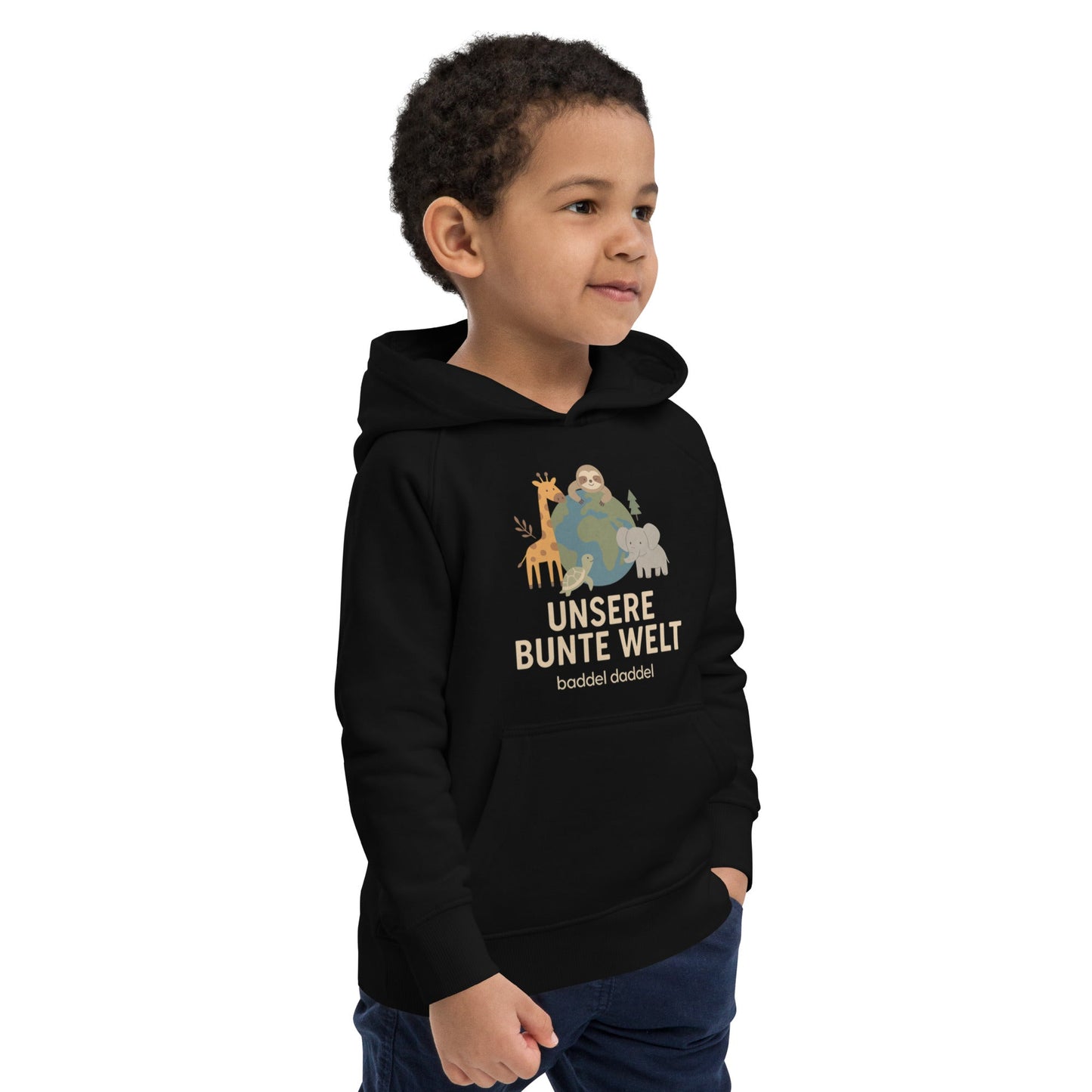 Kinder Hoodie Unsere bunte Welt – Fröhlich, bequem & nachhaltig im Baddeldaddel Design!