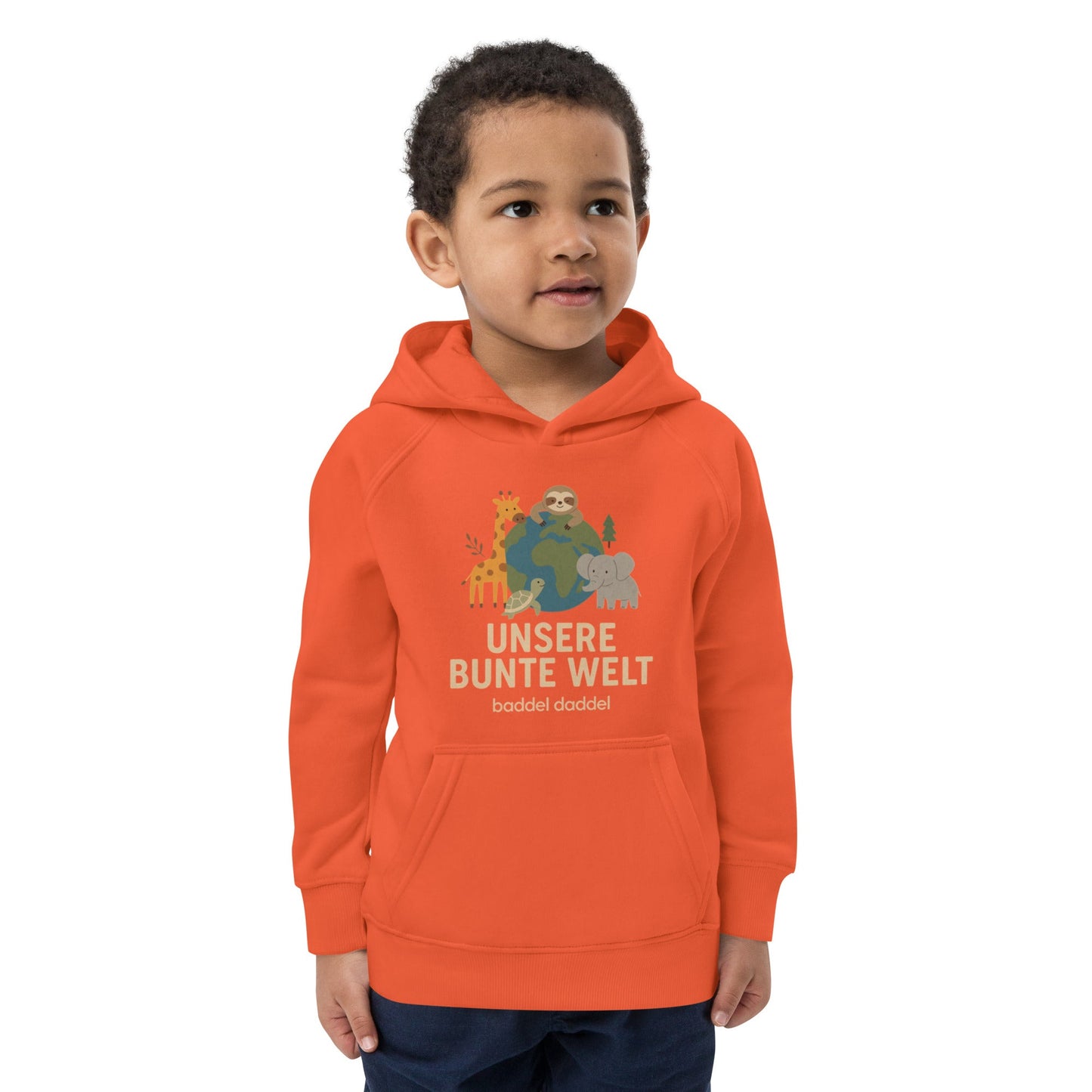 Kinder Hoodie Unsere bunte Welt – Fröhlich, bequem & nachhaltig im Baddeldaddel Design!