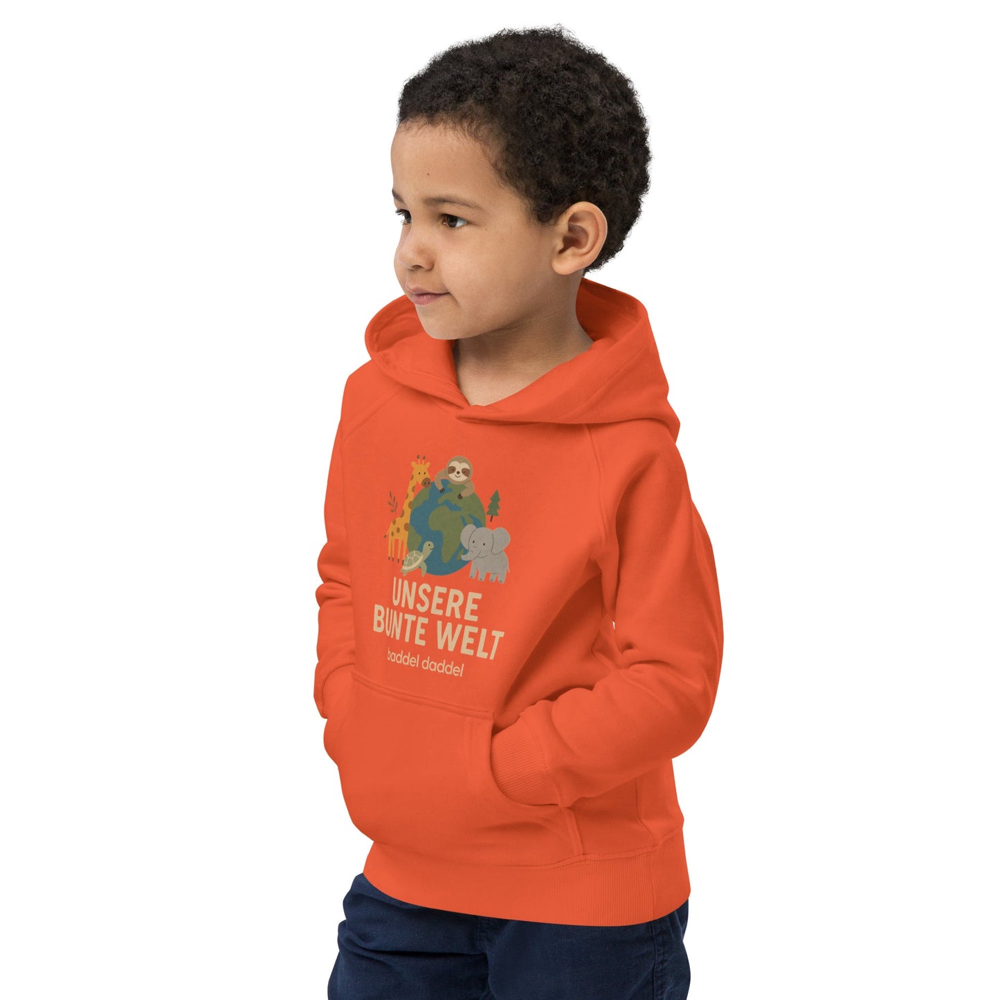 Kinder Hoodie Unsere bunte Welt – Fröhlich, bequem & nachhaltig im Baddeldaddel Design!