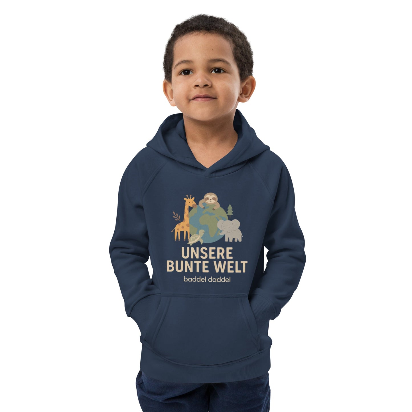 Kinder Hoodie Unsere bunte Welt – Fröhlich, bequem & nachhaltig im Baddeldaddel Design!